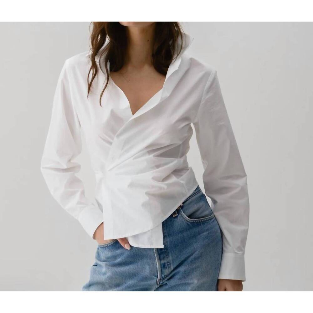 NEW CISSA crossover fitted paper cotton shirt in optic white